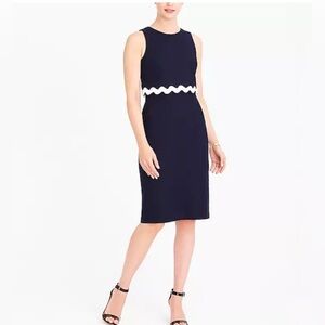 J. Crew Factory Navy Linen Sheath Dress with White Accents/Trim